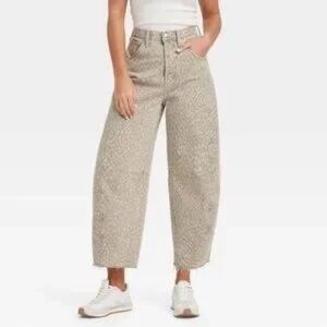 Leopard Print Barrel Jeans - size 2
